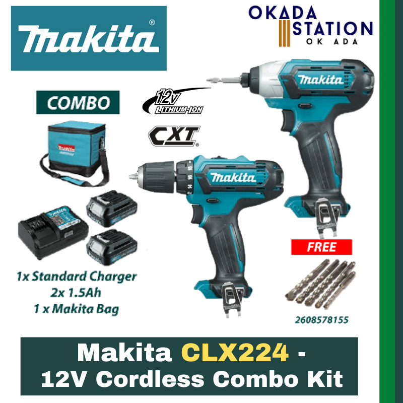 Makita CLX224 - 12V Cordless Combo Kit / Cordless Power Tool / Combo Kits Set / Big Value pack / Cordless Tool Value Pack / Driver Drill + Impact Driver + Battery + Charger