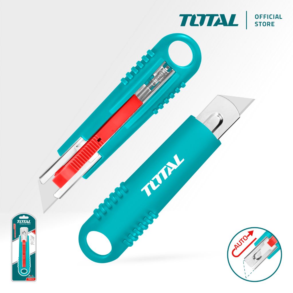 TOTAL SELF RETRACTING UTILITY KNIFE FLAT PUSH BUTTON WITH SELF RETRACTABLE BLADE FOR ADDED SAFETY (140MM) TRSUK19