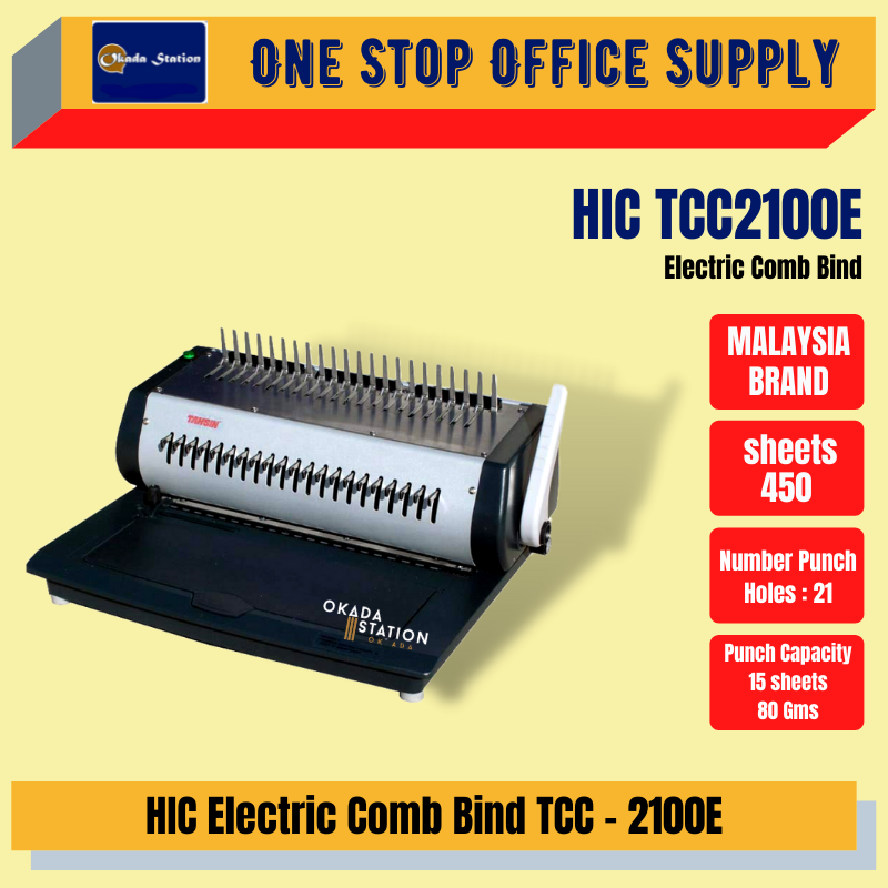 HIC Electric Comb Bind TCC-2100E / Binds 450 sheets / Binding Machine / Electric Comb Bind