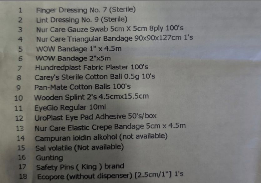 Ubat Set Ubat Untuk First Aid Kit (Refil) + Kotak