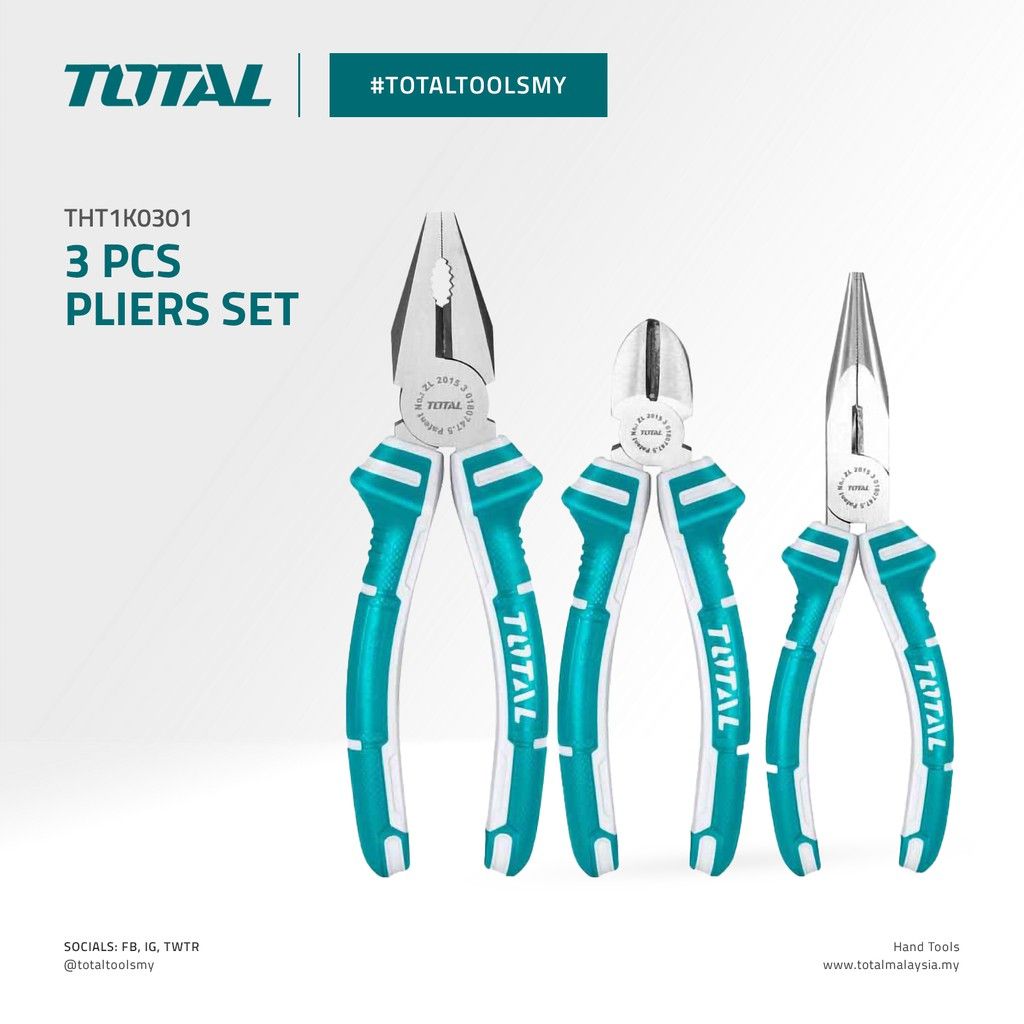 TOTAL PLIERS SET COMBINATION (8") + LONG NOSE (6") + DIAGONAL CUTTING (6") THT1K0301