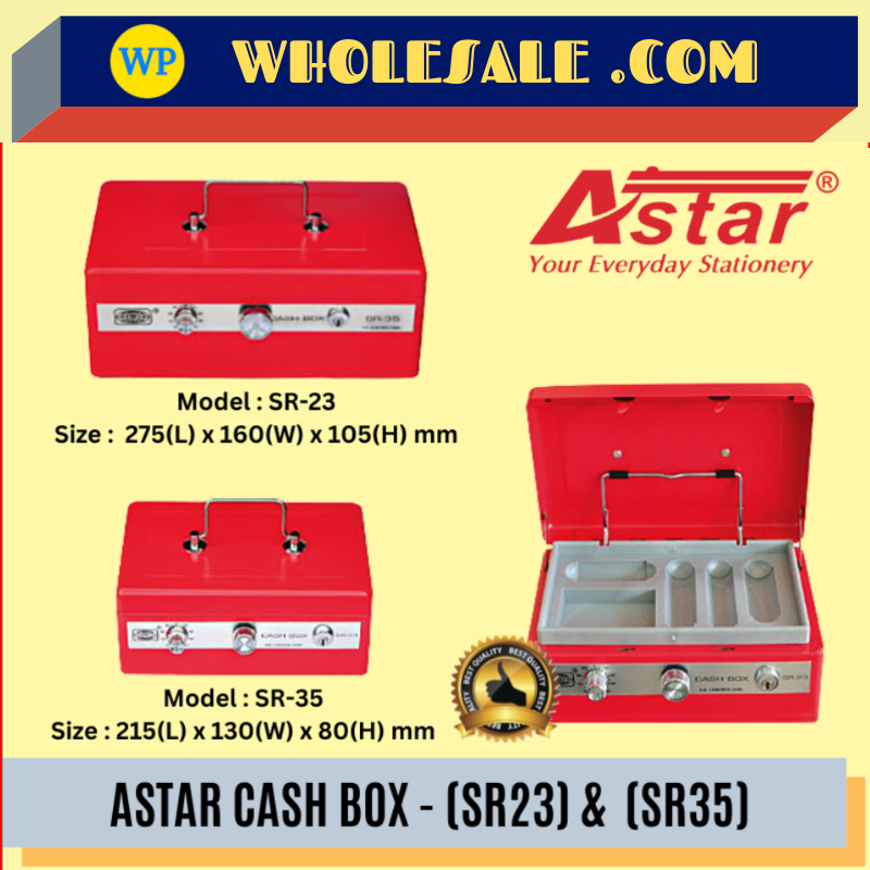 ASTAR SR-SEREIS LARGE CASH BOX - WITH PLASTIC COIN TRAY(SR23) & WITH PLASTIC COIN N NOTE TRAY(SR35) / CASH BOX / CASH STORAGE BOX / CASH HOLDER / METAL CASH BOX / SAFETY BOX / MONEY BOX / MONEY SAFE BOX / SR-SEREIS LARGE