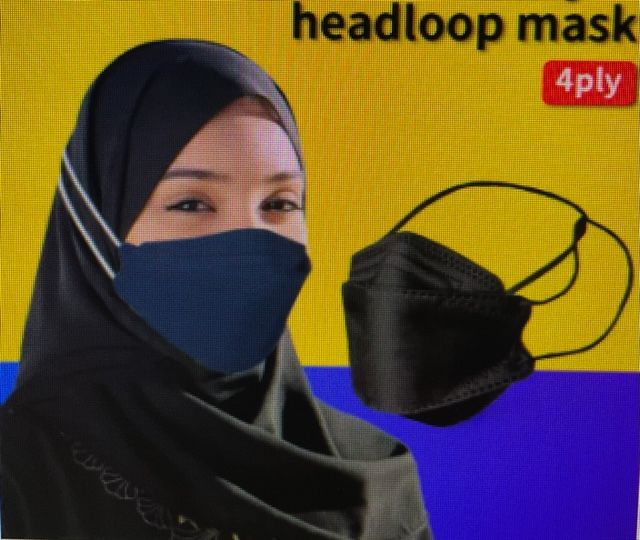 QS Face mask 4ply Headloop Hijab Black (50pcs)