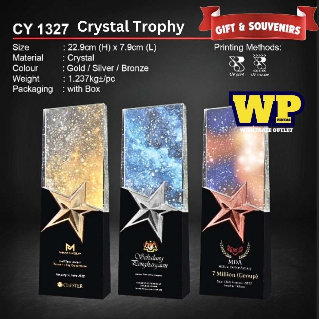 WP GIFT & SOUVENIRS : CY 1327 CRYSTAL TROPHY WITH PRINTING / CRYSTAL AWARD / AWARD TROPHY / CRYSTAL / TROPHY / AWARD / CY 1327 / 1.237KG