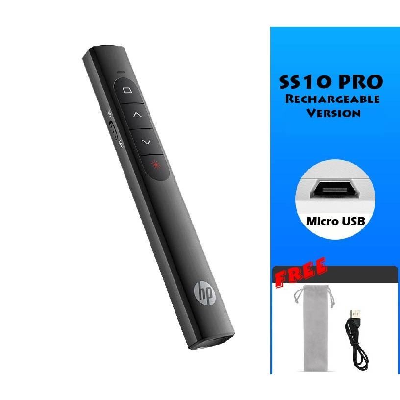 HP Rechargeable 2.4GHz Wireless Presenter with Air Mouse Slide PowerPoint Presentation Remote Control PPT Laser Red Control Pen