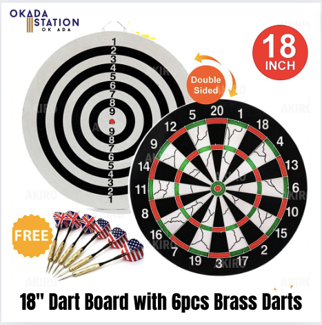 OK 18" Dart Board Sport Game with 6pcs Brass Darts / DART BOARD