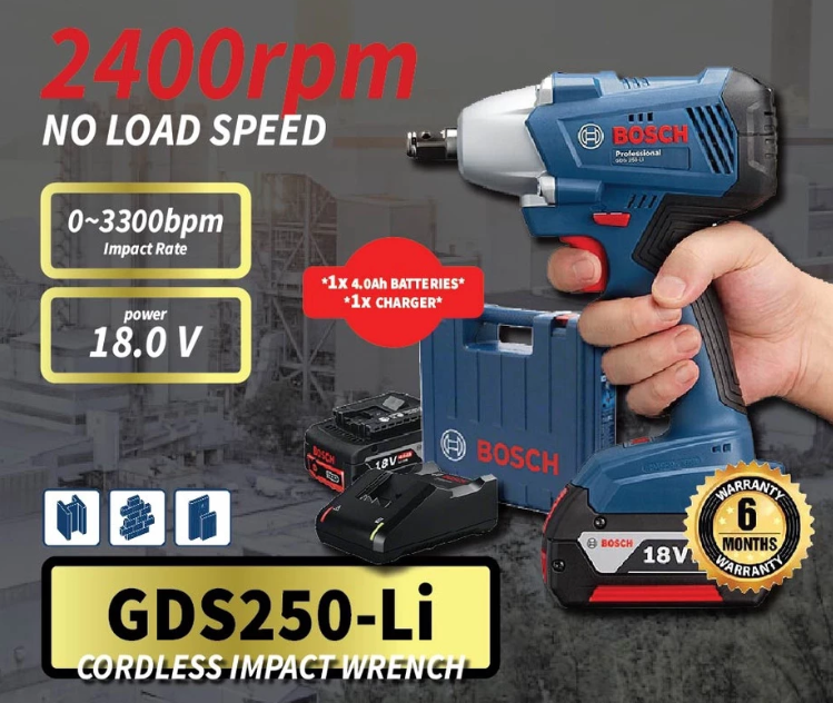 Bosch GDS250-LI Cordless Impact Wrench - (normal set is 2 x18v 4.0ah + 1 charger)