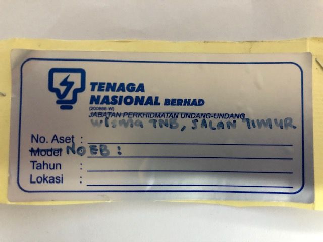 2S Sticker Label Asset TNB
