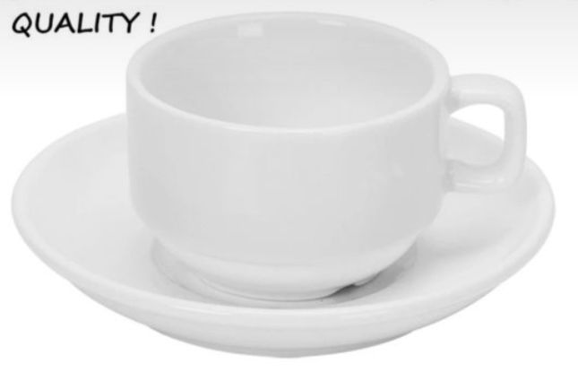 White Ceramic Cup & Saucer Set Cawan Kopi Teh Putih Hotel with free delivery