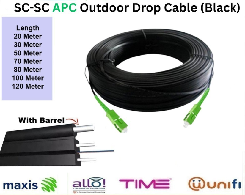 PRE-CONNECTORIZED IB BLACK SC/APC-SC/APC SINGLE MODE AMORED HIGH STRENGTH DROP FIBER OPTIC PATCH CORD GJYXFCH PR301