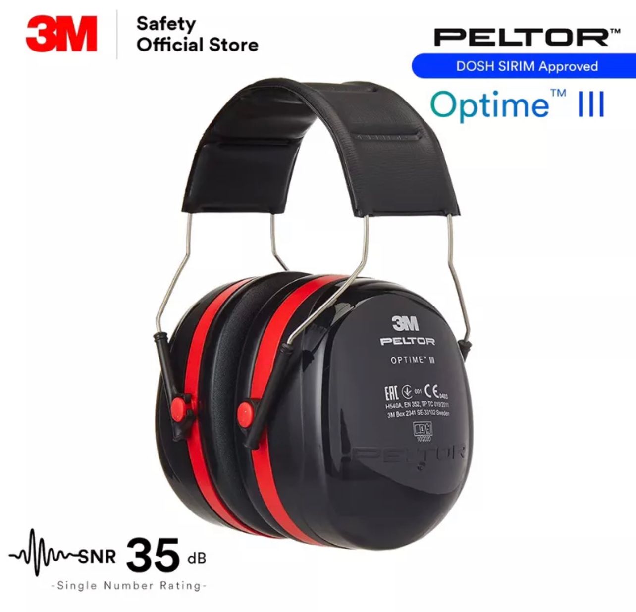 3M H540A Peltor Optime III Safety Earmuffs SNR 35 dB/ DOSH SIRIM approved