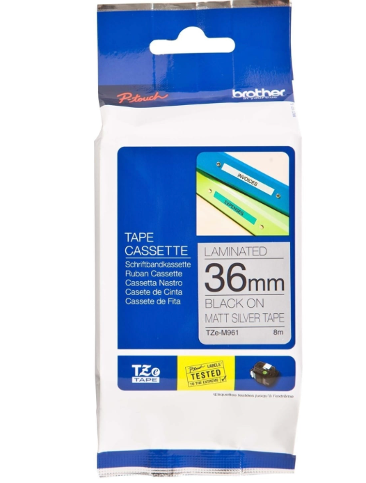 Brother Original TZe-M961 36mm Black on Matt Silve Laminated Ptouch Tape ( P900w PT-P970NW PT-9700PC)