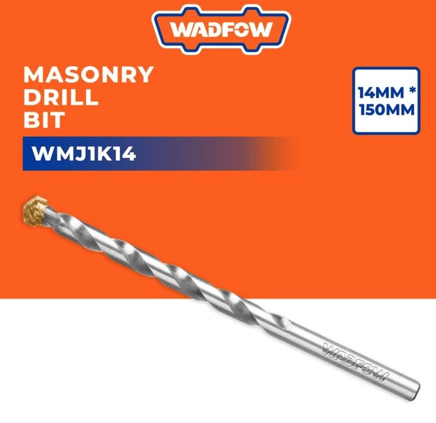 WADFOW MASONRY DRILL BIT HEAD HIGH QUALITY TCT TIP CYLINDRICAL SHANK CR-V STEEL (14MM X 150MM) WMJ1K14