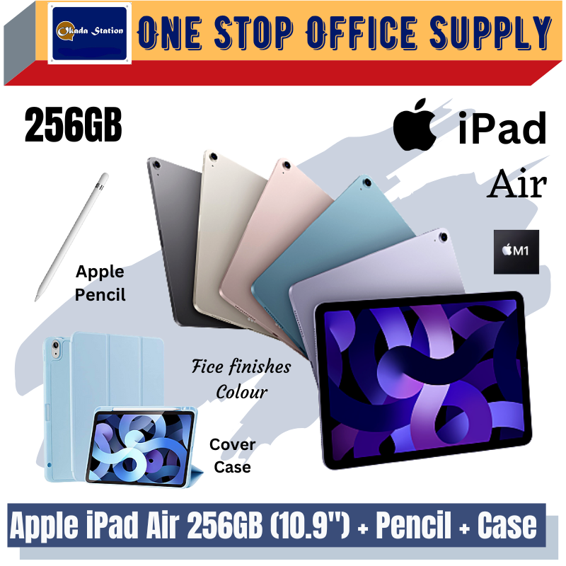 Apple iPad Air 256GB (10.9") -WIFI / With Apple Pencil & Cover Case / Apple iPad + Pencil + Case