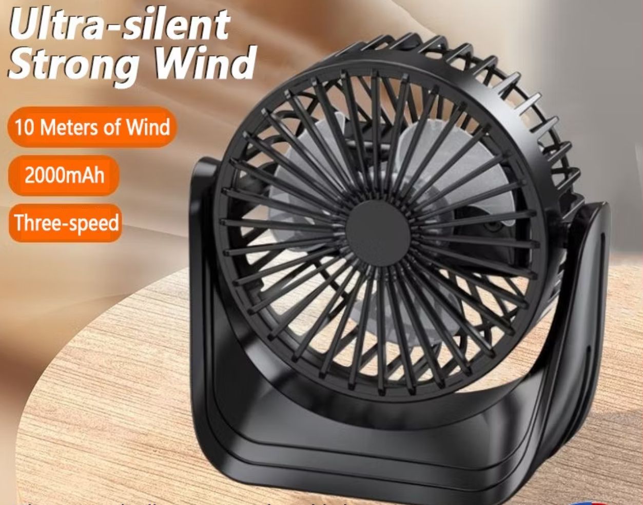 Fan Rechargeable Fan USB 3 Speed Desktop Fan Portable Cooling Table Fan Mini Fan Folding Intelligent Fan Usb Fan Strong Wind -Black 2000mah