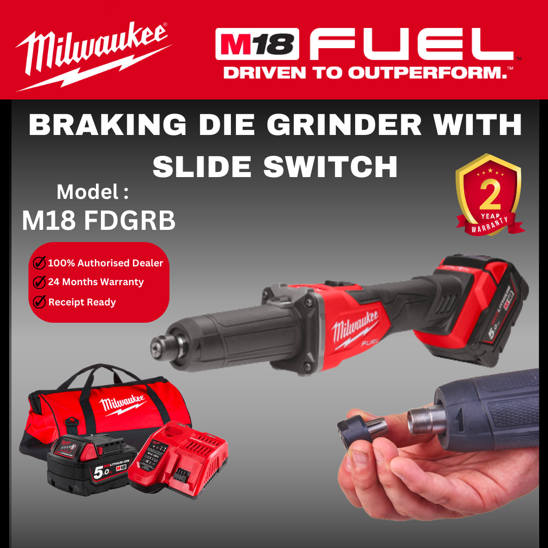 Milwaukee M18 Braking Die Grinder with Lock On Slide Switch / FDGRB / Milwaukee Die Grinder / Braking Die Grinder