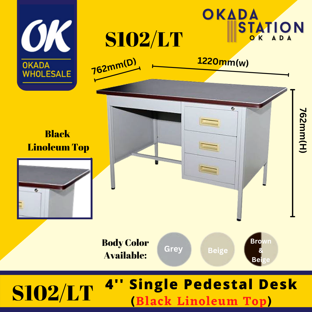 4'' Single Pedestal Desk (Black Linoleum Top) S102/LT 4'' Single Pedestal Desk (Black Linoleum Top) / Single Pedestal Desk / Pedestal Desk / Desk / Steel Table With Drawer / Steel Table / Table / Office Table