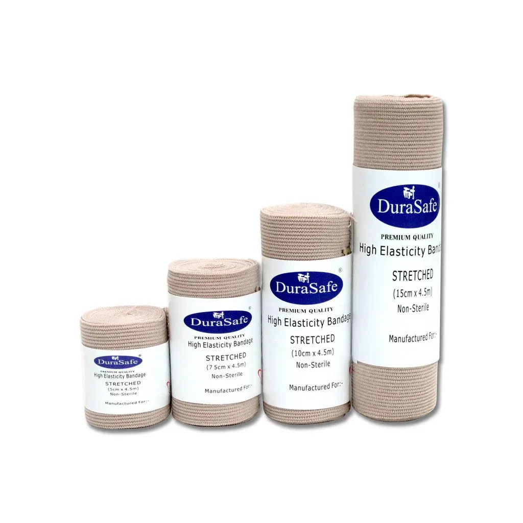 DURASAFE High Elasticity Crepe Bandage 4.5m – 5cm / 7.5cm / 10cm / 15cm – Compression Support