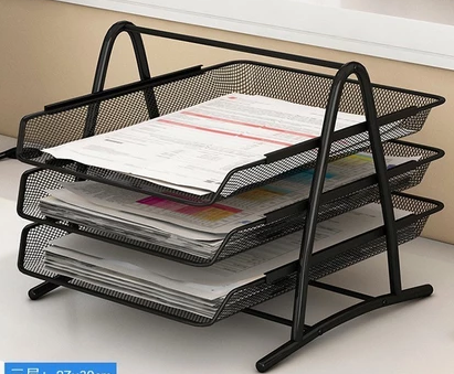 ATP 3 Tier Document Tray Steel Mesh Rack A4 Paper Holder Organizer File Folder - Black