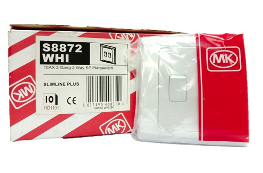 MK SLIMSLINE S8872 WHI 10A 2GANG 2WAY SWITCH (WHITE) (FLUSH)