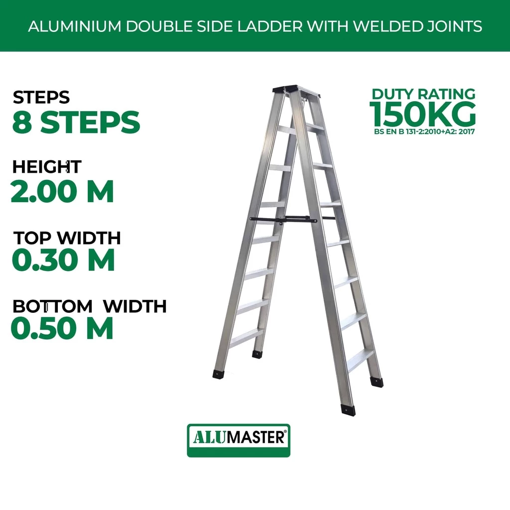 Alumaster 8 Steps Double Side Alumaster Heavy Duty Aluminium Welded Ladder