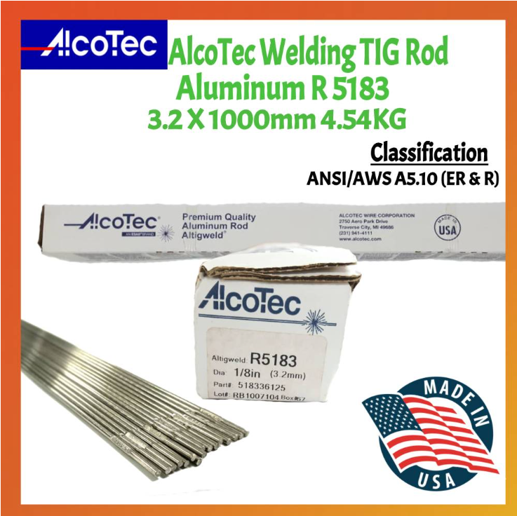 RIGHTWELL ALCOTEC WELDING TIG ROD/FILLER ALUMINIUM R 5183 3.2X1000MM 4.54KG