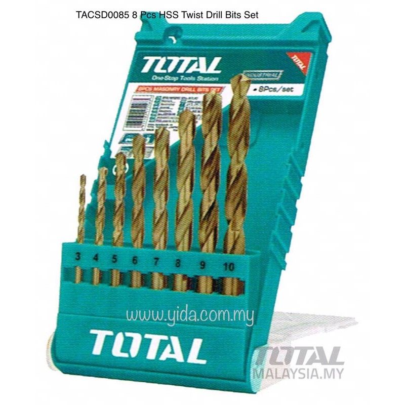 TOTAL TACSD0085 8 PCS HSS TWIST DRILL BITS SET