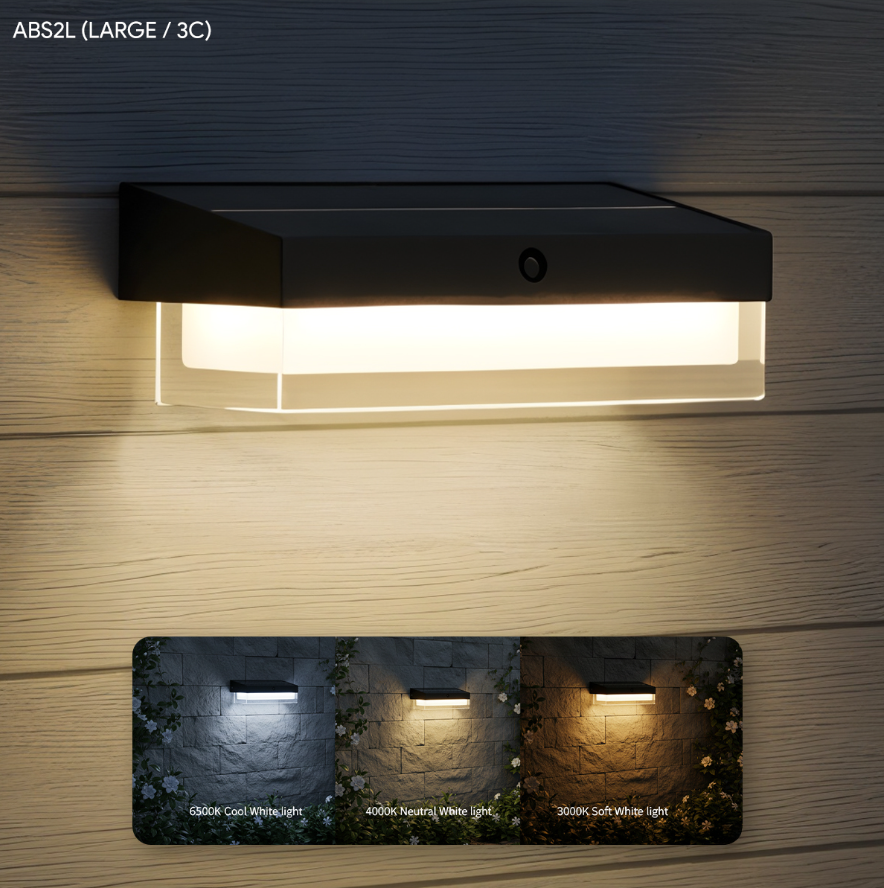 RANDOM OUTDOOR SOLAR RECHARGE WALL LIGHT 3COLOR LED #ABS2L (LARGE) RANDOM