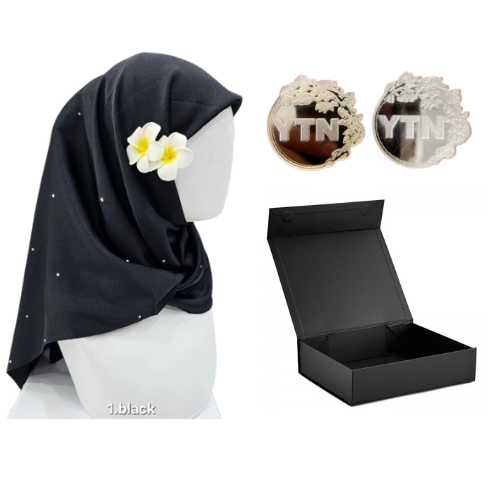 OEM Bawal Satin Batu Hijab Bubble c/w Brooch & Premium Box