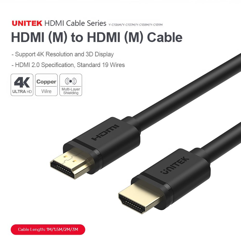 UNITEK (Y-C136M) 1M 4K 60HZ HIGH SPEED HDMI CABLE