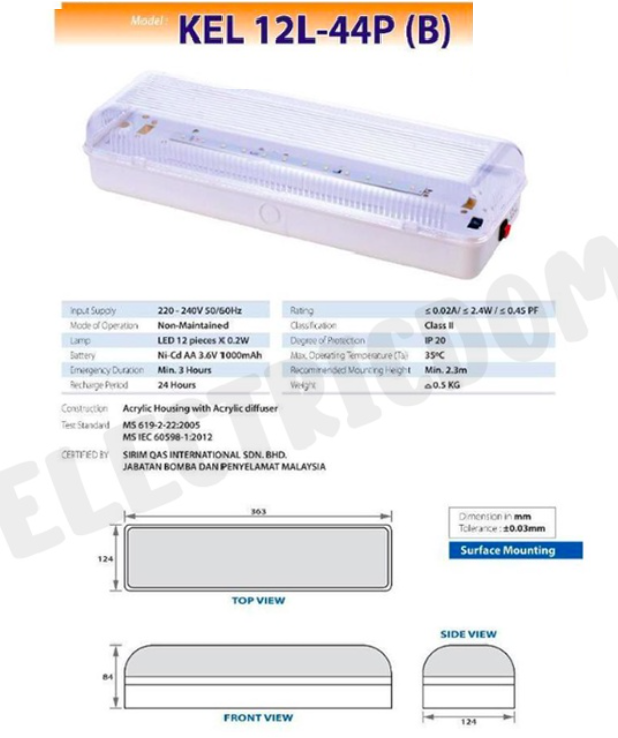 LED EMERGENCY LIGHT 12L-44P - BOMBA SIRIM APPPROVED