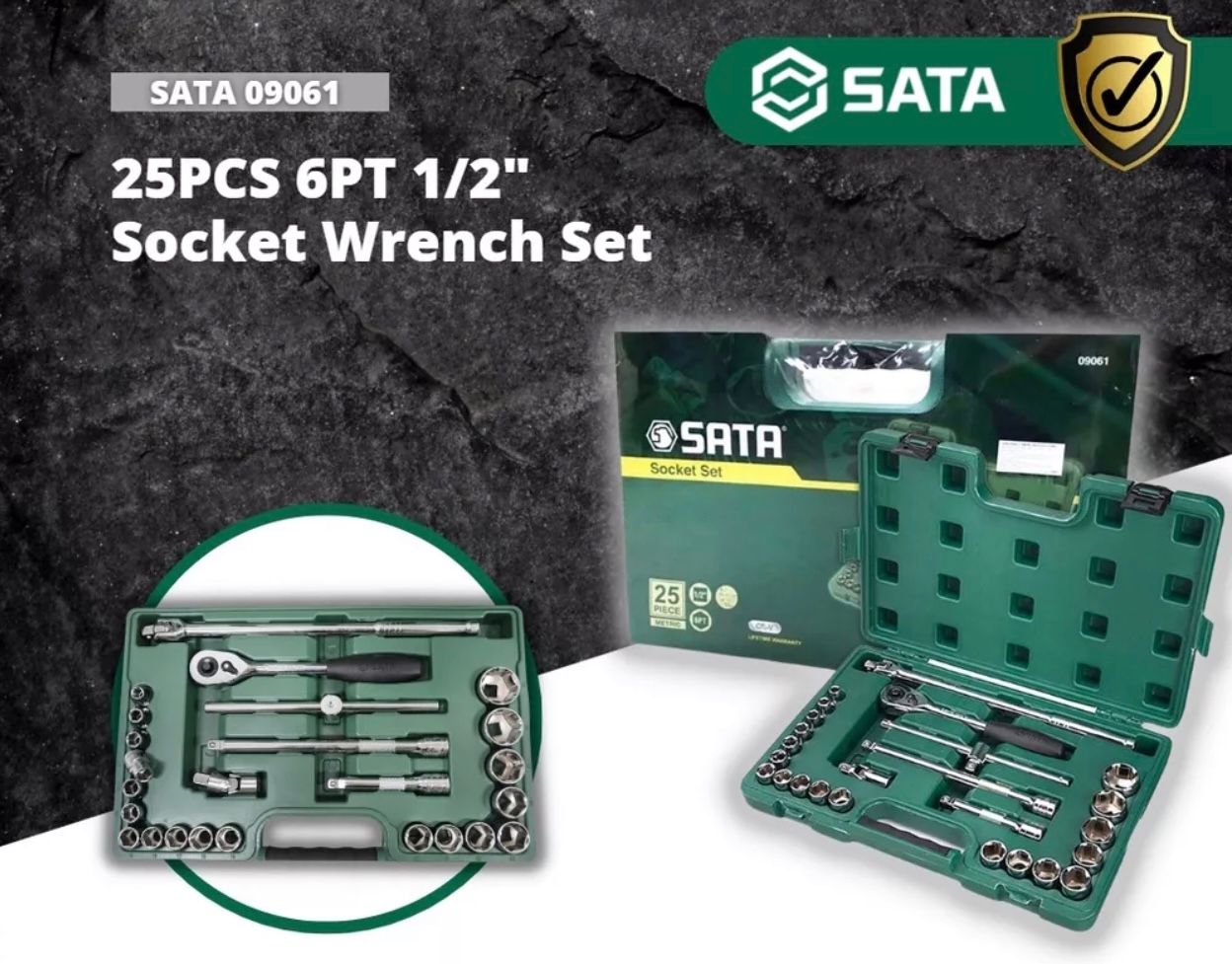 SATA 09061 25PCS 6PT 1/2" Socket Wrench Set