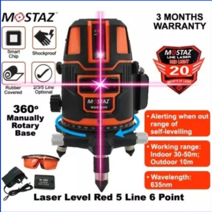 MOSTAZ 5 Line laser Leveling - Red line - MSR2000 - Heavy Duty