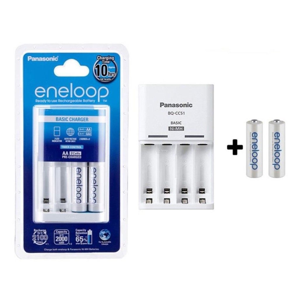 Panasonic Eneloop Basic Charger with Eneloop Rechargeable Battery x2 AA Battery Free