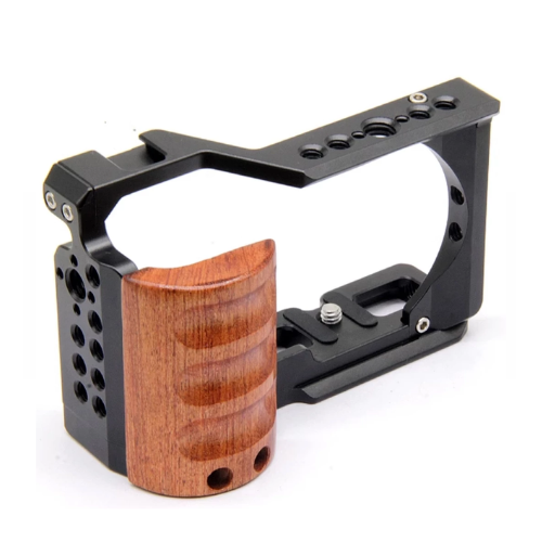 OEM ZVE10 Camera Cage with Wood Handle for Sony Alpha ZV-E10 Camera