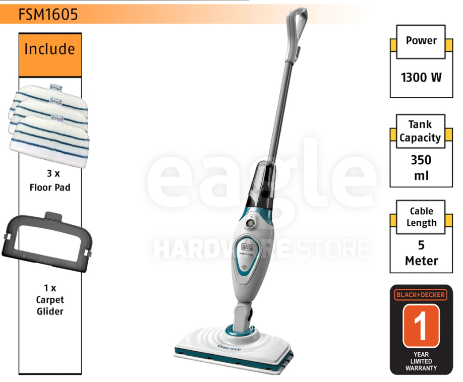 BLACK & DECKER FSM1605-XJ STEAM MOP WITH STANDARD ACCESSORIES ( FSM1605 )