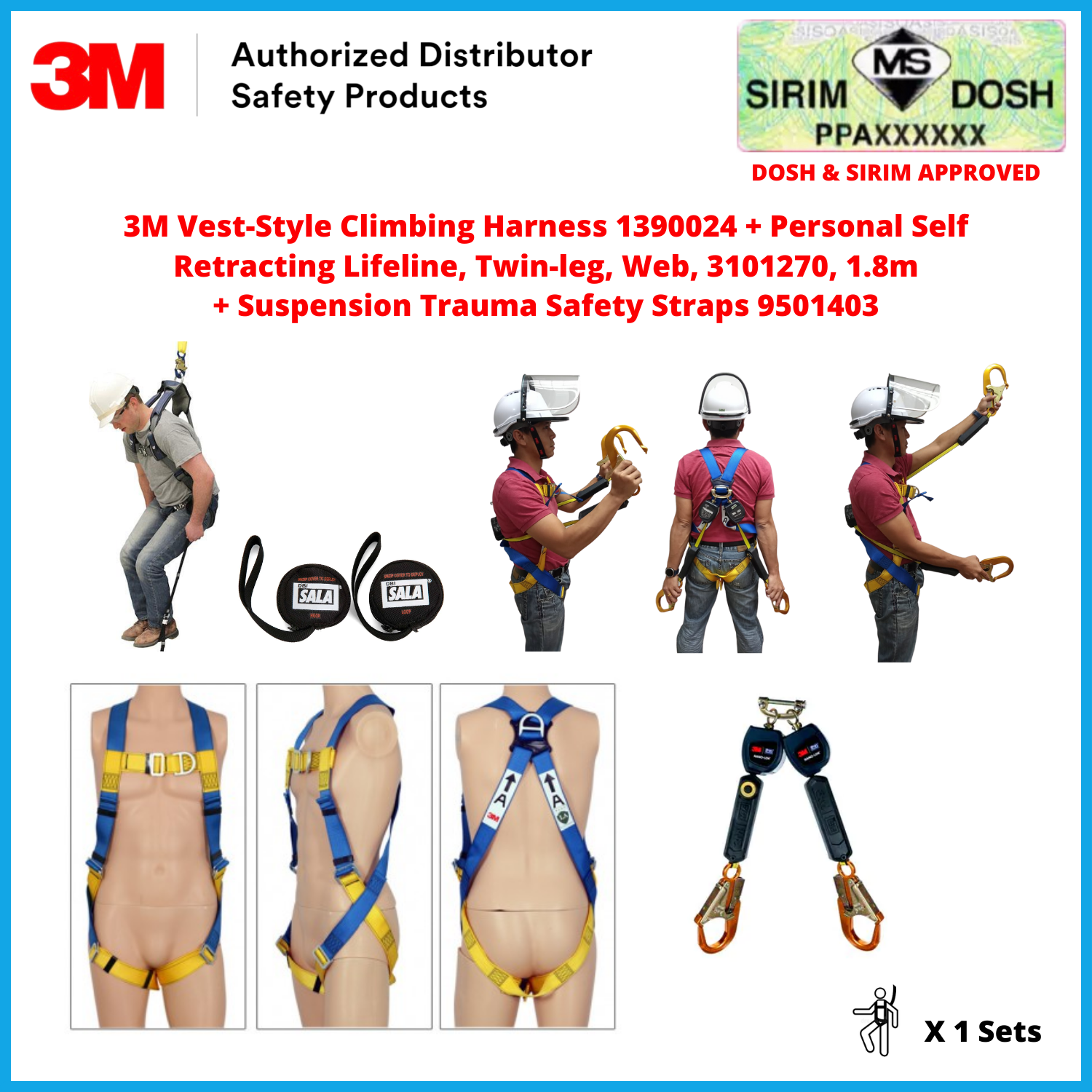 3M 1390024 3101270 9501403 3M Full Set Body Hardness with Personal Self Self Retracting Lifeline and Suspension Trauma Safety Straps