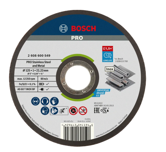 BOSCH PRO STAINLESS STEEL AND METAL BONDED CUTTING DISC (180 X 1.6 X 22.23 MM) STRAIGHT (2608619771)