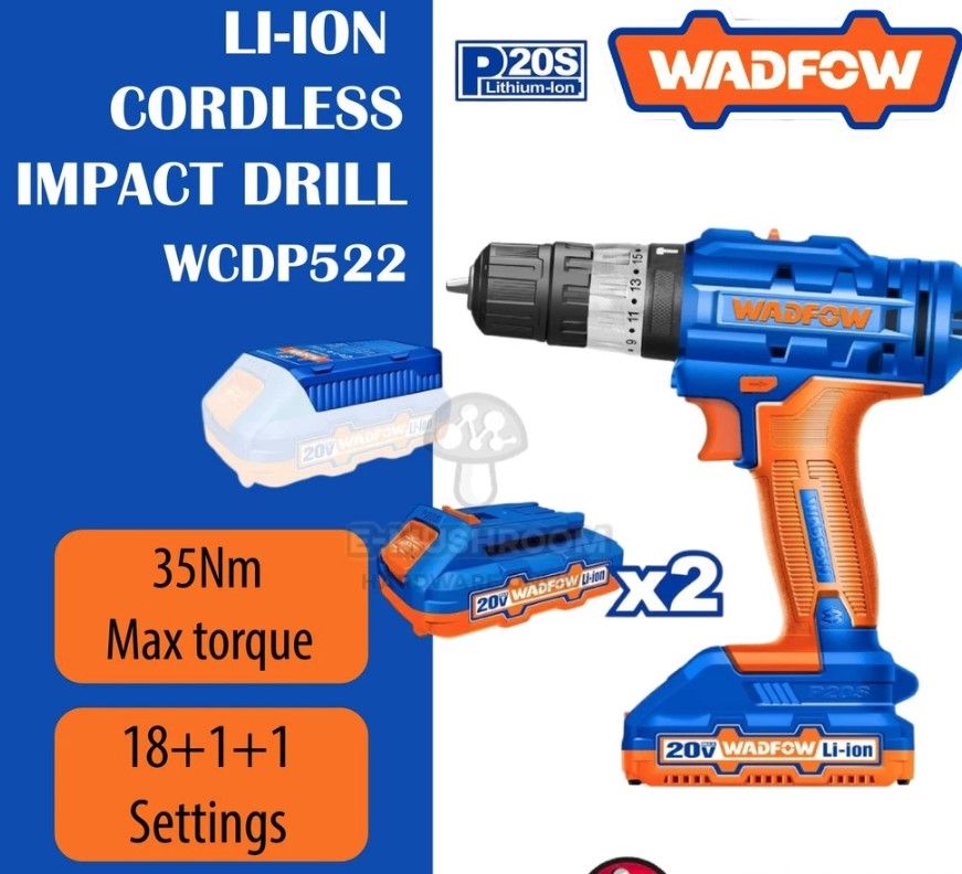 WADFOW LI-ION CORDLESS IMPACT DRILL MAX TORQUE 35NM WCDP522