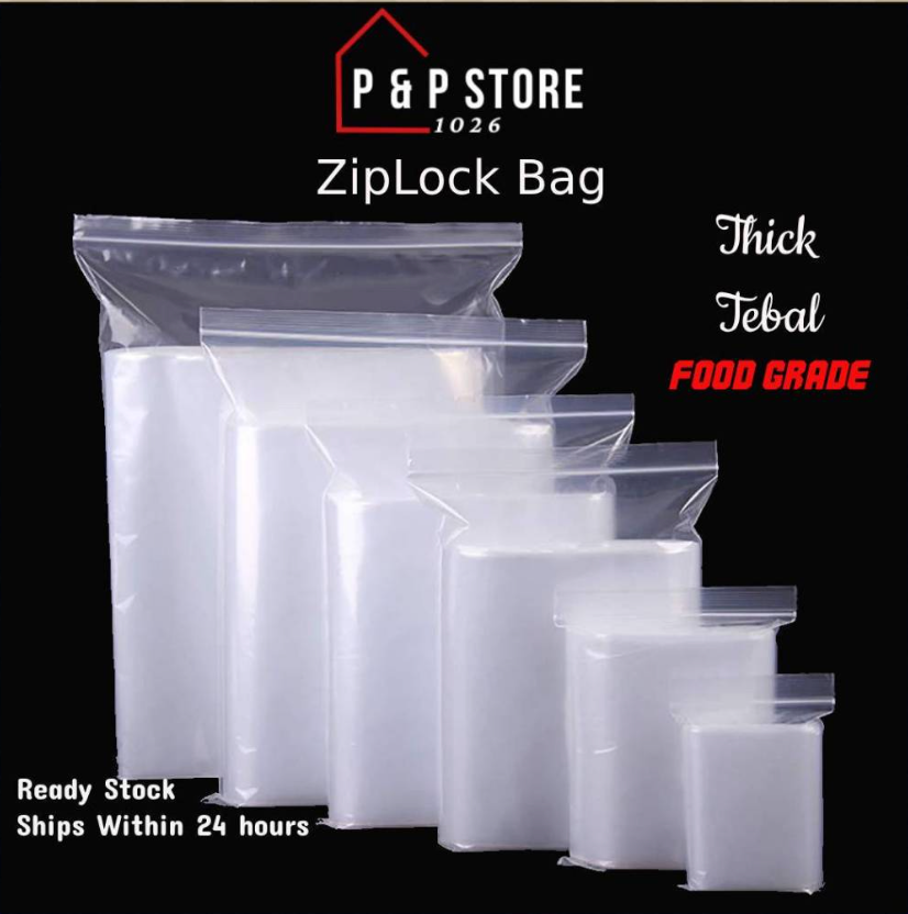 100Pcs Thick Transparent Zip Lock Bag (Food Sealing / Plastic Storage Bag)