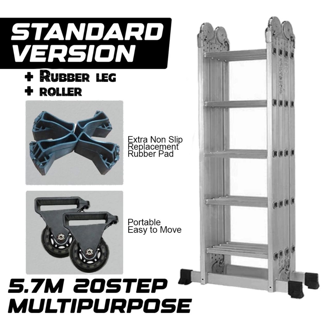 ladder Step Aluminium Multipurpose Ladder Roller Folding Double Sided Ladder Tangga Lipat Aluminium Work Ladder (20 Step)