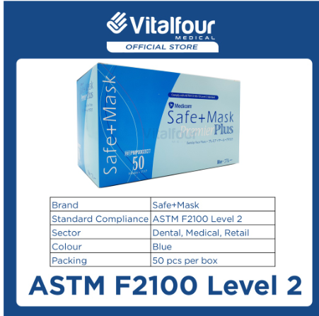 VITALFOUR [MEDICAL GRADE ]MEDICOM 3PLY MASK EARLOOP SAFE+MASK PREMIER (ASTM LVL 1) /PREMIER PLUS (ASTM LVL 2) [50PCS/BOX]