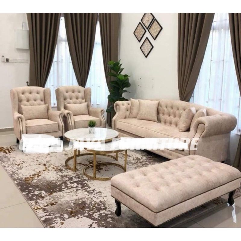 ok SOFA CHESTERFIELD 3+1+1+Stool + Coffee table