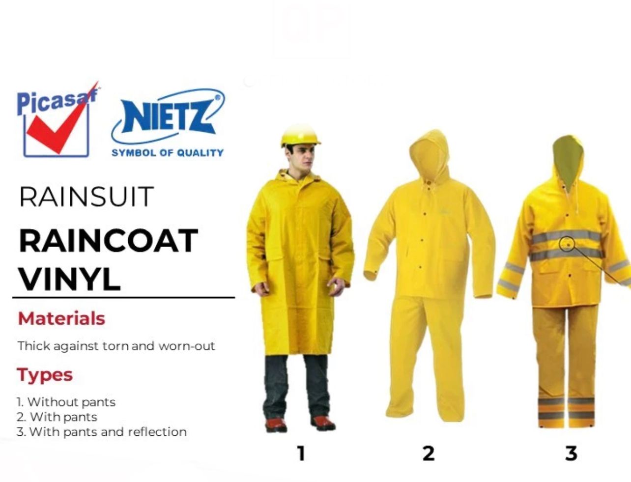 Picasaf RAINCOAT RAINSUIT BAJU HUJAN TEBAL YELLOW JAKET JAS HUJAN 100% WATERPROOF