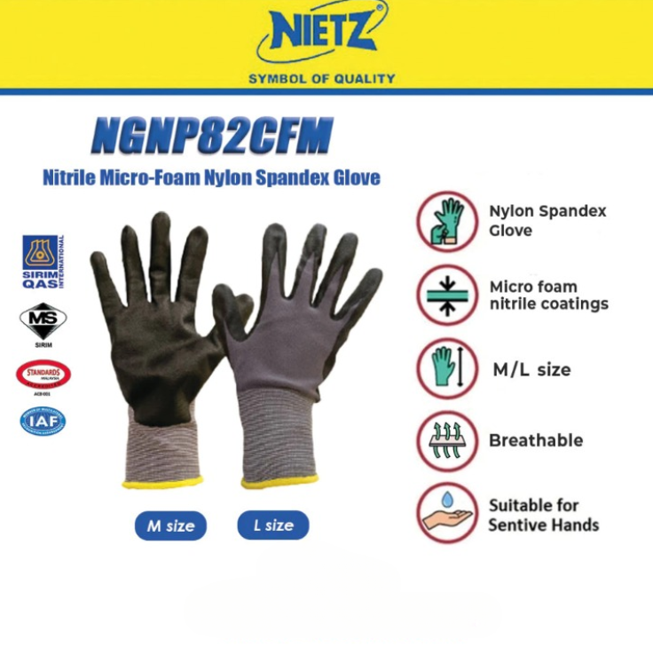 NIETZ NGNP82CFM NITRILE MICRO-FOAM NYLON SAFETY GLOVE (PAIR)
