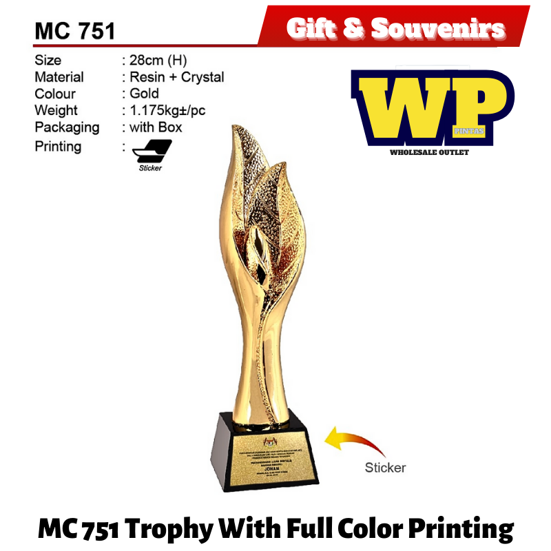 OKADA GIFT & SOUVENIRS : MC 751 TROPHY WITH FULL COLOR PRINTING / CRYSTAL AWARD / AWARD TROPHY / TROFI / 28CM(H) / 1PC