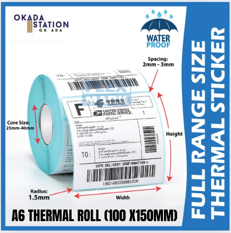 OK A6 THERMAL LABEL -100MM X 150MM / Thermal Sticker A6 Shipping Label Barcode Paper Printer Roll 4x6 100mm x 150mm