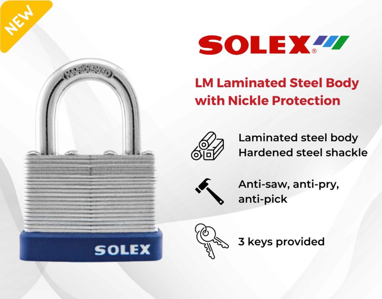 Solex original LM40 LM50 Laminated Anti-Cut Padlock
