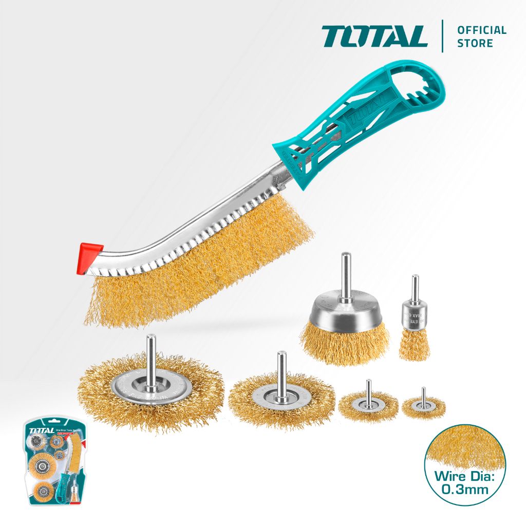 TOTAL WIRE BRUSH SET - BRUSHER/CIRCULAR GRINDING/CUP WITH SHANK/WIRE END WITH SHANK (7 PCS) TAC310071