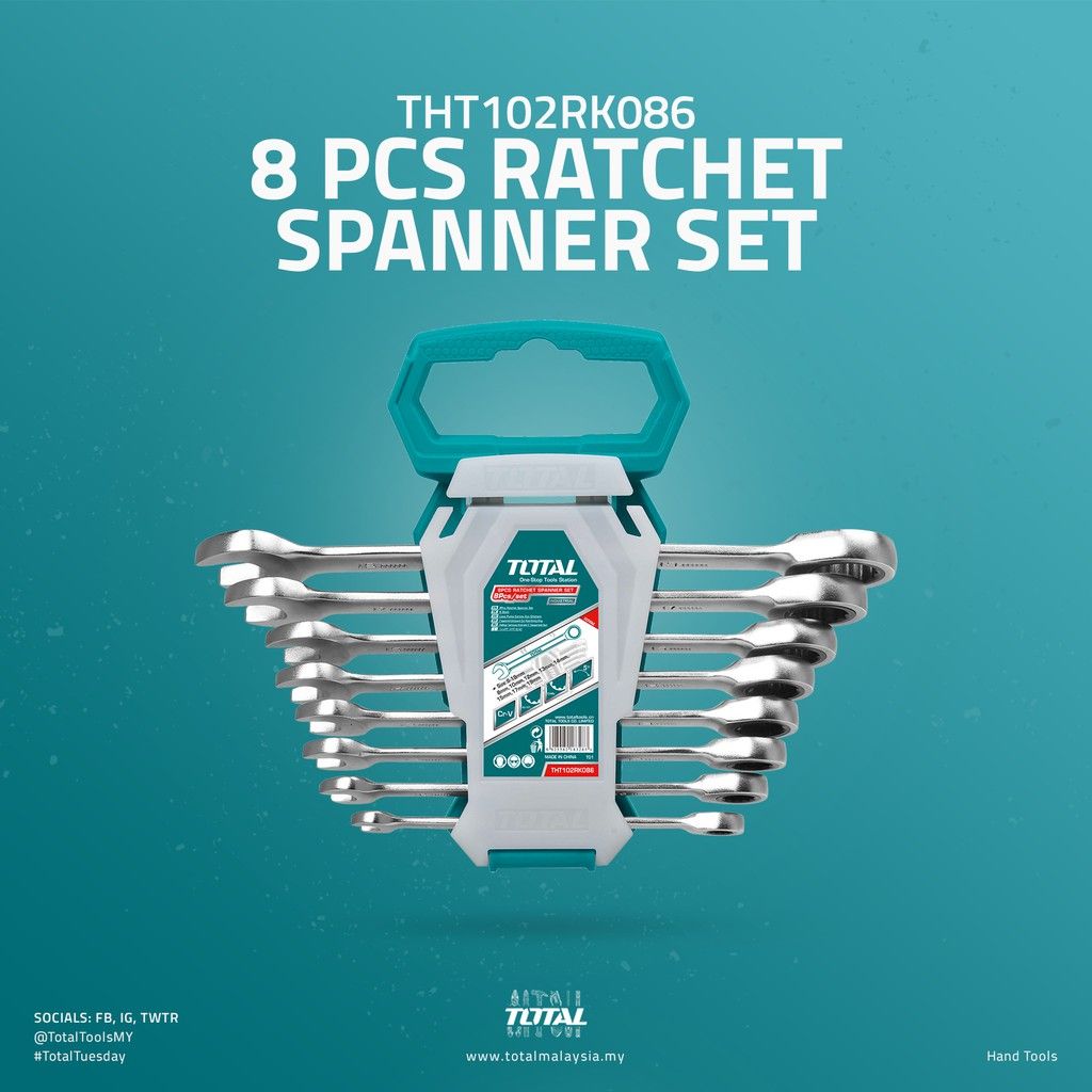 TOTAL RATCHET SPANNER SET (8MM-19MM/60T-72T/8 PCS) THT102RK086